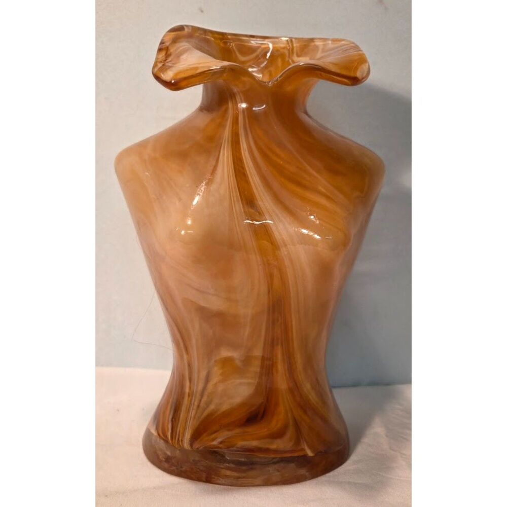 Vintage Art Glass Female Torso Vase Sculpture Peach Swirl Hand Blown